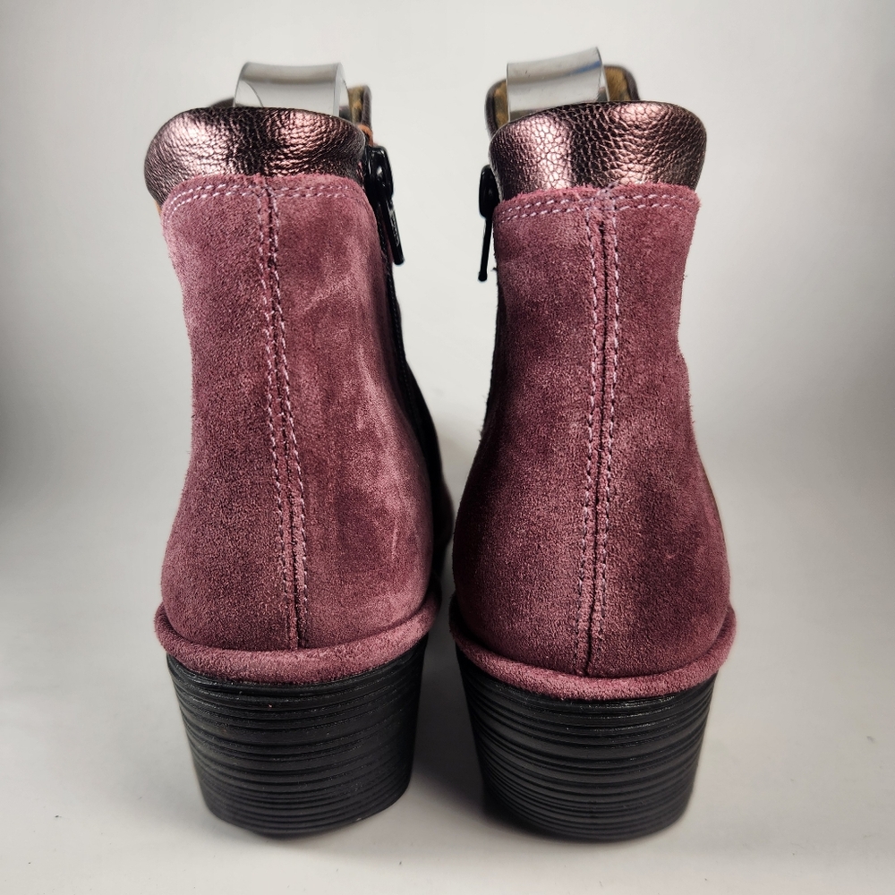 FLY LONDON Women's Wynn Ankle Boots Size 7 EU 38 Burgundy Wine Suede - Picture 3 of 12